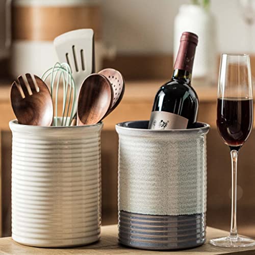  Tensil Holder For Countertop, Cooking Utensil Holder, Large Utensil Crock Stoneware Utensil Holder For Kitchen Counter Perfect For Utensil Starw Or Any Size Kitchen Accessories Framhouse Style