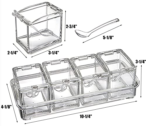  Clear Seasoning Rack Spice Pots - 4 Piece Storage Container Condiment Jars - Acrylic Seasoning Box, Cruet With Cover And Spoon