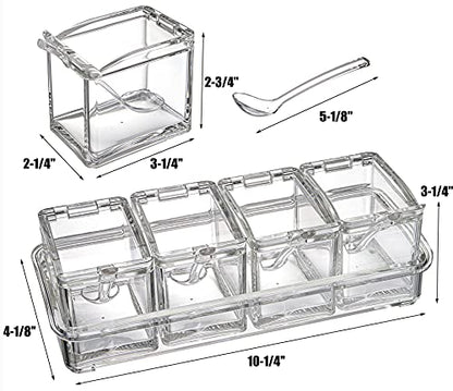  Clear Seasoning Rack Spice Pots - 4 Piece Storage Container Condiment Jars - Acrylic Seasoning Box, Cruet With Cover And Spoon