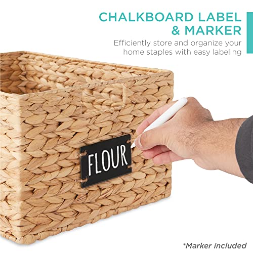 Best Choice Products Antry Baskets Set Of 2 16x12in Water Hyacinth Storage Baskets, Woven Wicker Kitchen Organizers With Handles W/Chalkboard Label Chalk Marker - Natural
