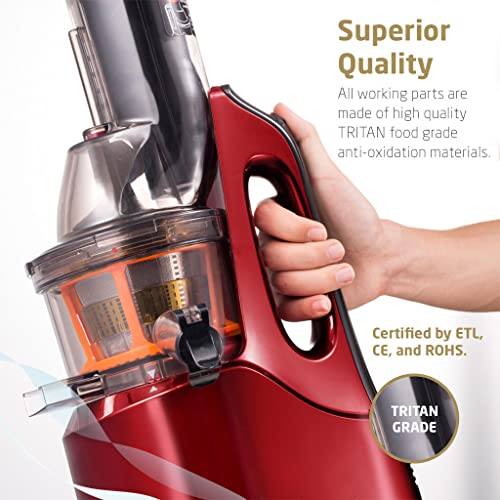  Rtical Grind Cold Press Juicer, Anti-Oxidation Wide Chute Slow Grinding Juicer With 60 RPM 240W AC Motor & Large 3” Mouth The Ultimate Fruit And Vegetable Juice Extractor (Red)