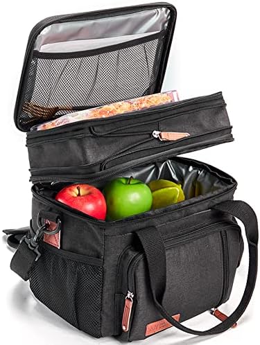  Dult Lunch Box For Work, Expandable Large Lunch Bags For Women Men, Leakproof Double Deck Lunch Box Cooler Tote Bag With Removable Shoulder Strap (Grey)