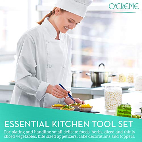  Reme Blue Stainless Steel Precision Kitchen Culinary Fine-Tip Tweezer Tongs, 1 With Curved Tip And 1 With Straight Tip