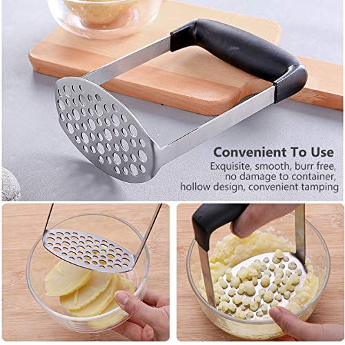  Stainless Steel Potato Masher, Black Handle, 12 × 7 × 17 Cm