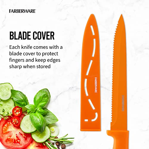  12-Piece Non-Stick Resin, Dishwasher-Safe Kitchen Knife Set With Custom-Fit Blade Covers, Razor-Sharp, Multicolor