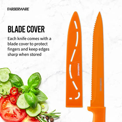  12-Piece Non-Stick Resin, Dishwasher-Safe Kitchen Knife Set With Custom-Fit Blade Covers, Razor-Sharp, Multicolor