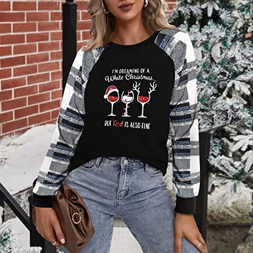  Womens Crewneck Sweatshirt Cute Plus Size Sweatshirts Long Sleeve Crew Neck Christmas Print Pullover Top Fall Clothes