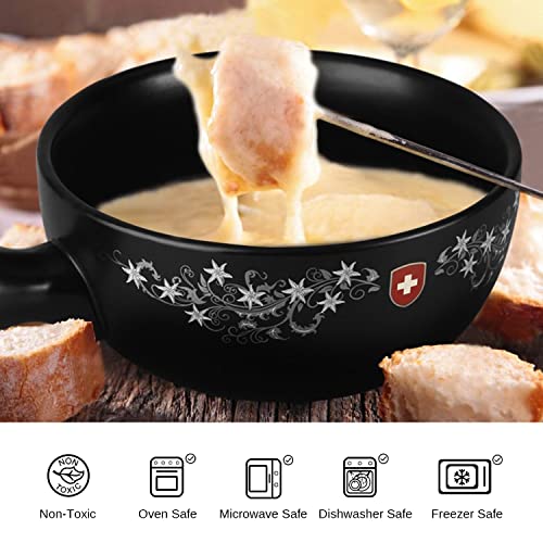  Artestia 2.11-Quart Ceramic Fondue Pot Set Cheese Chocolate Melting Pot Metal Stand With 6 Fondue Forks And Swiss Floral Pattern, Perfect For 6-8 People, 10 Piece