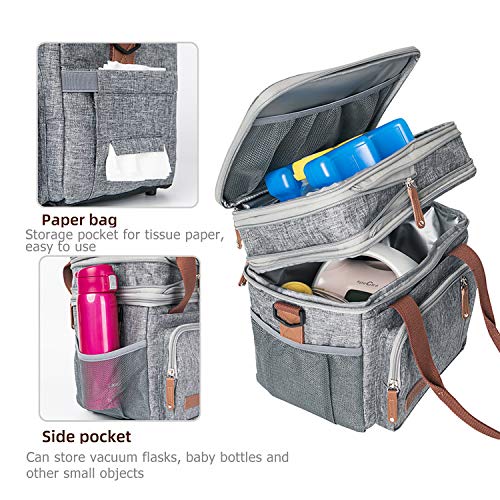  Dult Lunch Box For Work, Expandable Large Lunch Bags For Women Men, Leakproof Double Deck Lunch Box Cooler Tote Bag With Removable Shoulder Strap (Grey)