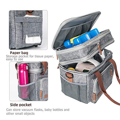  Dult Lunch Box For Work, Expandable Large Lunch Bags For Women Men, Leakproof Double Deck Lunch Box Cooler Tote Bag With Removable Shoulder Strap (Grey)