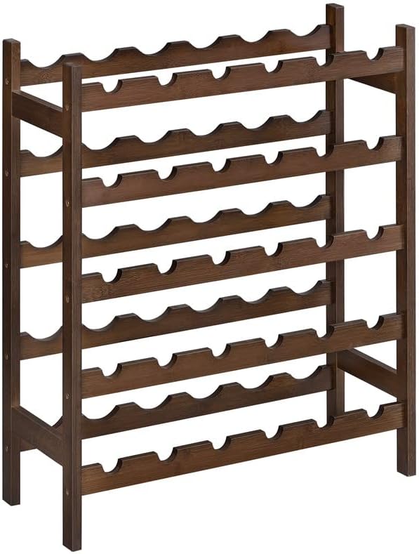 Songmics 30-Bottle Wine Rack, 5-Tier Freestanding Floor Bamboo Wine Holder, Display Stand Shelves, Wave Bars, Espresso UKWR25BR