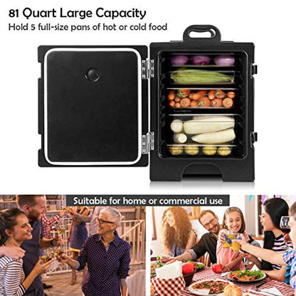  End-Loading Insulated Food Pan Carrier, 5 Full-Size Pan, 81 Quart Capacity, Food-grade LLDPE Material, Portable Food Warmer With Fastener, Ideal For Canteen And Restaurant Use