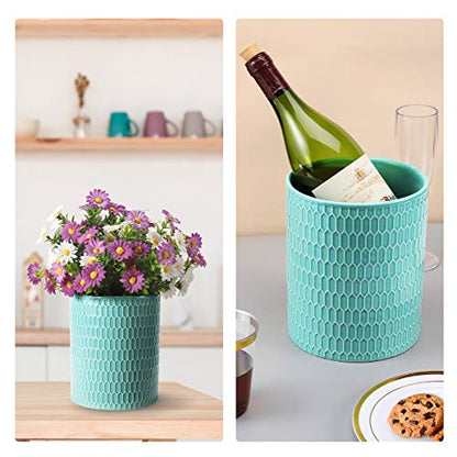  Kitchen Utensil Holder, Ceramic Utensil Crock Large Utensil Holder For Countertop, Relief Design Cooking Utensil Organizer For Kitchen Wedding/Birthday/Housewarming Gift, Turquoise Color