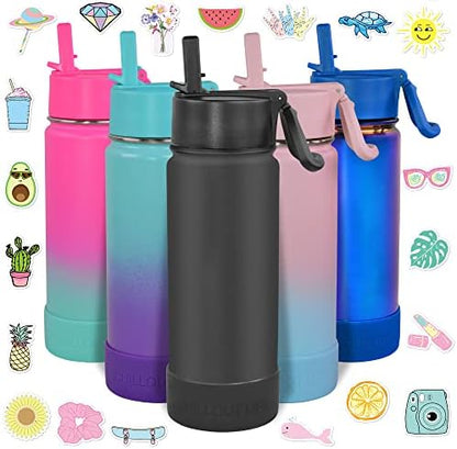  17 Oz Insulated Water Bottle With Straw Lid For Kids And Adult + 20 Funny Waterproof Stickers - Perfect For Personalizing Your Kids Metal Water Bottle