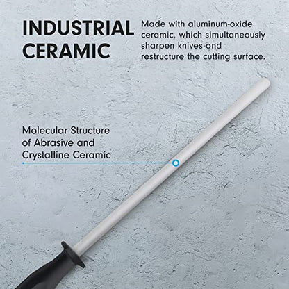  12” Ceramic Sharpening Rod - Knife Sharpener - Fine 1200 Grit - Ceramic Core, Large Sharpening Surface & Soft-Grip Handle