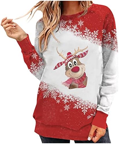  Womens Causal Loose Crewneck Fall Crew Neck Christmas Print Long Sleeve Sweatshirts Fashion Pullover Top Streetwear