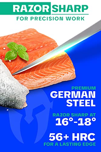  Fillet Knife - 7 Inch Flexible Blade - Gladiator Series Elite - German HC Steel - G10 Handle - W/Two Sheaths - Razor Sharp Kitchen Knife - Boning Knife - NSF Certified