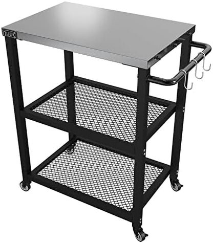  Double-Shelf Rolling Outdoor Dining Cart Table, 20" X 30" Stainless Steel Commercial Multifunctional Kitchen Food Prep Worktable On Wheels W/Adjustable Storage Tray & Waterproof Protective Cover