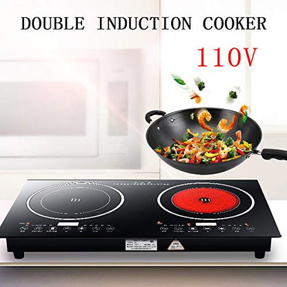  V Portable Multifunctional Countertop Double Burner Digital Sensor Touch Electric Dual Induction Cooker Digital Countertop Double Burner Cooktop With Kids Safety Lock Black