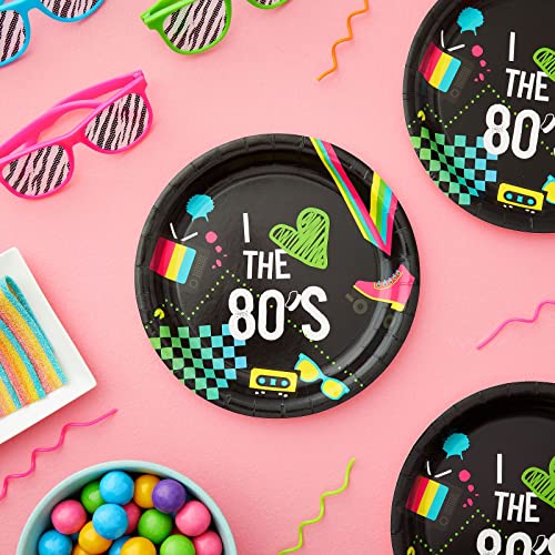  80-Pack Retro 80s Party Plates For I Love The 1980s Birthday Supplies (Black, 9 In)