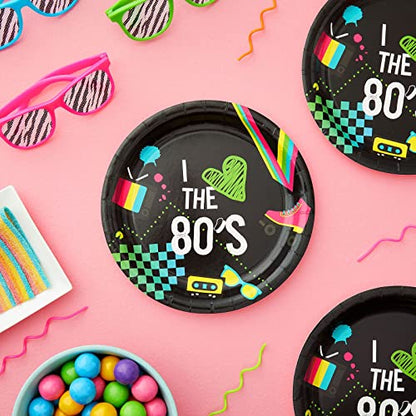  80-Pack Retro 80s Party Plates For I Love The 1980s Birthday Supplies (Black, 9 In)