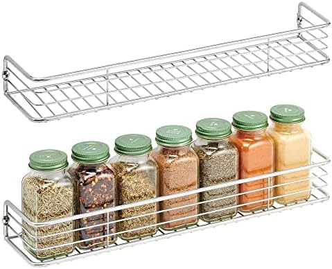  MDesign Metal Wire Wall Mount Spice Rack Shelf - Organizer For Kitchen Cabinet, Cupboard, Food Pantry - Bottle Holder - 16 Inches - 2 Pack - Black