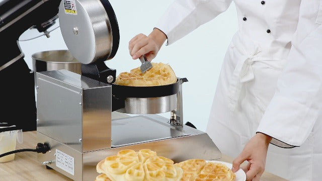  Commercial Round Waffle Maker Nonstick 1100W Stainless Steel 110V Temperature And Time Control, Suitable For Restaurant Bakeries Snack Bar Family, Non-rotated