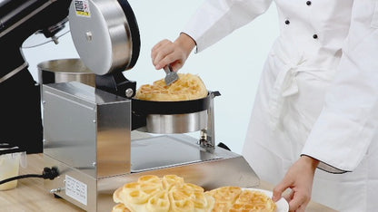  Commercial Round Waffle Maker Nonstick 1100W Stainless Steel 110V Temperature And Time Control, Suitable For Restaurant Bakeries Snack Bar Family, Non-rotated