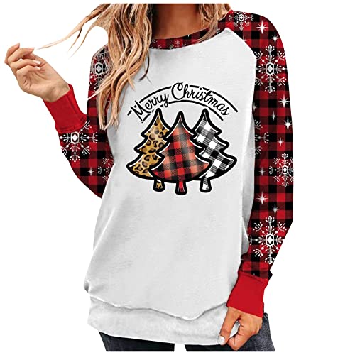  Pullover Sweatshirts For Women Fall Loose Tops Christmas Print Long Sleeve Sweatshirts Plus Size Pullover Top Streetwear