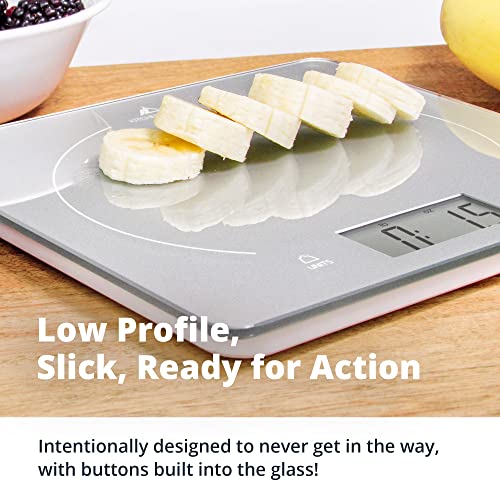  Lass Kitchen Scale - Premium Surface | Great For General Cooking, Baking, And Meal Prep With Surface For Easy Cleaning And Reducing Food-Borne Bacteria | Designed In St. Louis (Silver)