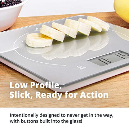  Lass Kitchen Scale - Premium Surface | Great For General Cooking, Baking, And Meal Prep With Surface For Easy Cleaning And Reducing Food-Borne Bacteria | Designed In St. Louis (Silver)