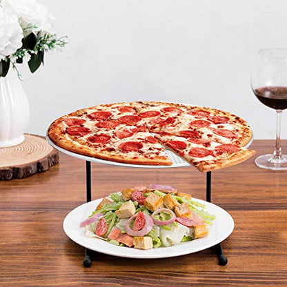  Set Of 4 Black Metal Pizza Pan Riser Stands, Tabletop Food Platter Tray Display Racks
