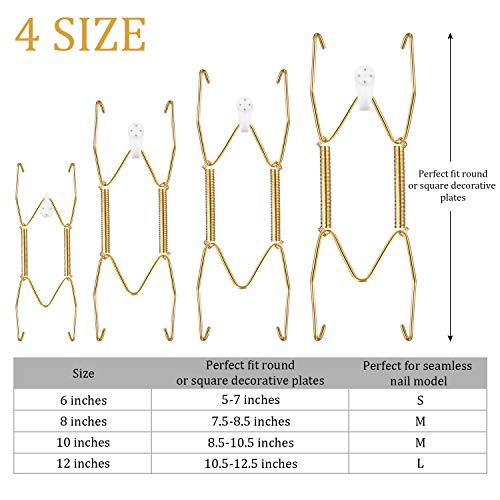  16 Pack Plate Hangers, 6/ 8/ 10/ 12 Inch Wall Plate Hangers With 16 Pieces Wall Hooks Stainless Steel Wire Plate Hanger Holders Compatible With 6 To 12 Inch Decorative Plates