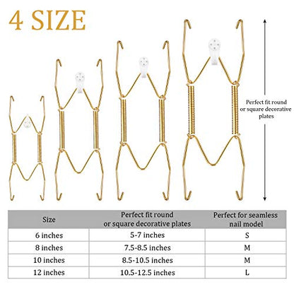  16 Pack Plate Hangers, 6/ 8/ 10/ 12 Inch Wall Plate Hangers With 16 Pieces Wall Hooks Stainless Steel Wire Plate Hanger Holders Compatible With 6 To 12 Inch Decorative Plates