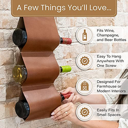  Wall Wine Rack - Leather Wine Rack, Hanging Wine Rack For 6 Bottles, Wine Gifts For Wine Lovers, Wall Mounted Wine Rack And Leather Wine Bottle Holder