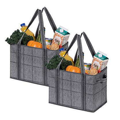  VENO 3 Pack Reusable Grocery Bag, Shopping Cart Bag, Storage Box, Heavy Duty, Hard Bottom, Collapsible, Utility Tote, Trunk Organizer (Black/Windowpane, Set Of 3)