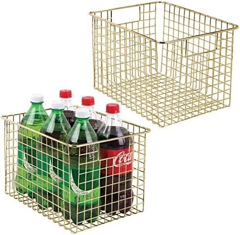  MDesign Farmhouse Decor Metal Wire Food Organizer Storage Bin Baskets With Handles For Kitchen Cabinets, Pantry, Bathroom, Laundry Room, Closets, Garage - 2 Pack - Bronze
