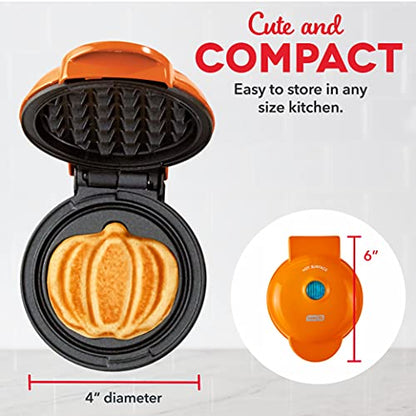 Dash Ash Mini Waffle Maker (2 Pack) For Individual Waffles Hash Browns, Keto Chaffles With Easy To Clean, Non-Stick Surfaces, 4 Inch, Halloween, Orange