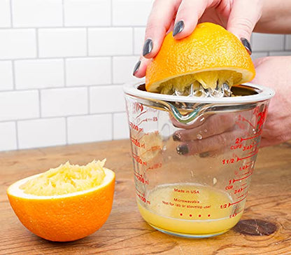  Endurance® (JUC-PYX) Manual Hand Citrus Juicer Squeezer, Stainless Steel, 4.75 Inch Dia. | Use W/ Pyrex Cups, Bowls | For Oranges, Grapefruits, Lemons | Dishwasher Safe,Silver
