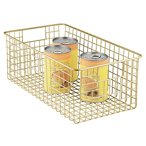  MDesign Metal Wire Food Storage Basket Organizer With Handles For Organizing Kitchen Cabinets, Pantry Shelf, Bathroom, Laundry Room, Closets, Garage - Concerto Collection - 8 Pack - Soft Brass