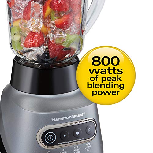 Hamilton Beach 58181 Blender To Puree, Crush Ice, And Make Shakes And Smoothies, 40 Oz Glass Jar, 6 Functions + 20 Oz Travel Container, Gray