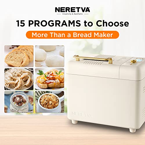  Bread Maker Machine, 15-in-1 2LB Automatic Breadmaker With Gluten Free Sourdough Setting, Auto Nut Dispenser, Digital, 1 Hour Keep Warm, 2 Loaf Sizes, 3 Crust Colors - Receipe Booked Included