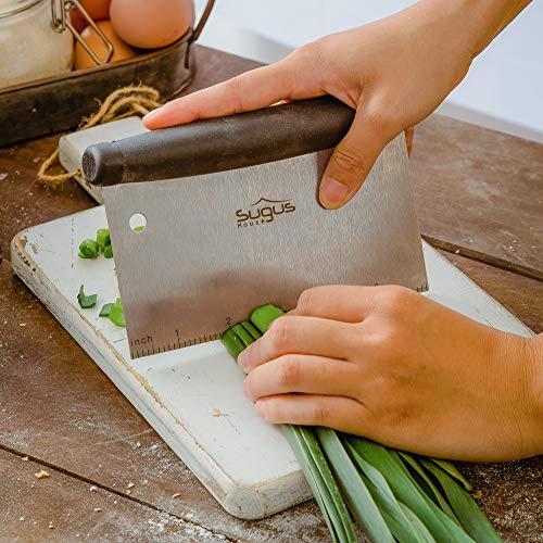  (6.3 X 3.9 X 1.3) Inch Premium 304 Stainless Steel Bench Scraper For Baking/Bench Chopper SUGUS HOUSE, Quick & Easy Multi-purpose Dough Scraper, Dough Cutter & Pastry Scraper