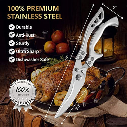  Stainless Steel Kitchen Shears,Ultra Sharp Heavy Duty Metal Poultry Scissors With Safety Lock For Cutting Come Apart Meat,Seafood,Chicken,Fish,Turkey,Barbecue,Vegetables,Herbs (Metal Handle)