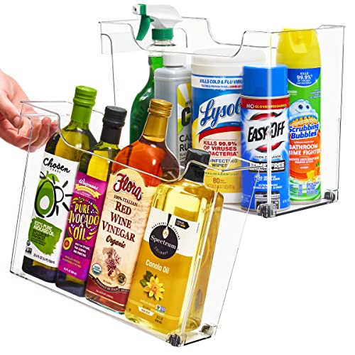  Roll Out Bottle Organization Bins - 2 Sizes Pantry Under Sink Organizer With Wheels & Handles - Clear Plastic Organizing Containers For Cleaning Supplies - Kitchen Cabinet Laundry Room Storage