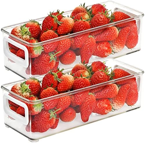  2 Pack Stackable Plastic Storage Organizer Container Bin, Stackable Storage Bins With Handler For Refrigerator, Pantry (10" X 6" X 5")
