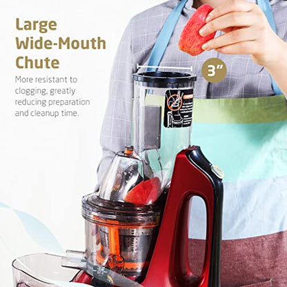 Rtical Grind Cold Press Juicer, Anti-Oxidation Wide Chute Slow Grinding Juicer With 60 RPM 240W AC Motor & Large 3” Mouth The Ultimate Fruit And Vegetable Juice Extractor (Red)