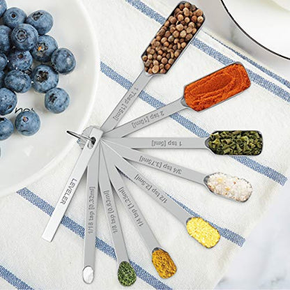  Measuring Cups & Spoons Set Of 21 - Includes 7 Stainless Steel Nesting Measuring Cups, 8 Measuring Spoons, 1 Leveler & 5 Mini Measuring Spoons, Ideal For Dry And Liquid Ingredients