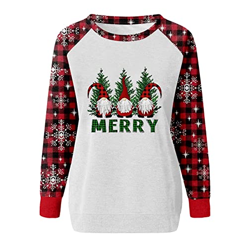  Womens Causal Loose Crewneck Cute Plus Size Sweatshirts Long Sleeve Christmas Print Crew Neck Pullover Top Streetwear