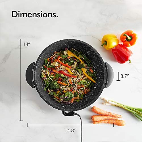  7.4Qt Electric Wok With Lid – Adjustable Temperature Control – Cool Touch Handles – Non-Stick, Easy Clean Frying Pan - 14 Inch